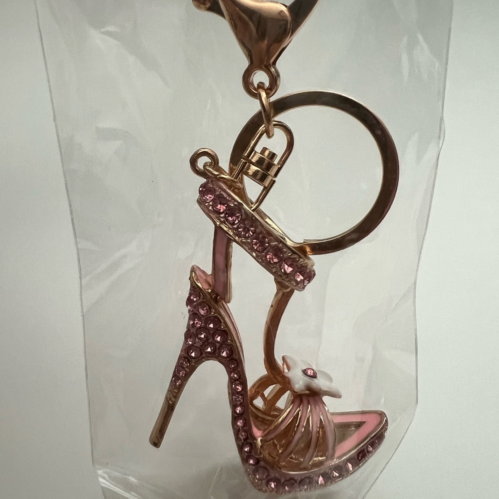 Pink High Heel Keychain with Rhinestones